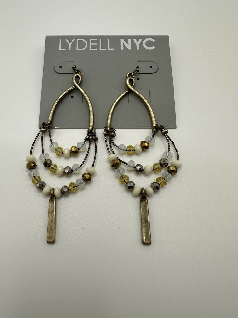 NWT LYDELL NYC Bronze Tone Beaded Layered Drop Dangle Hook Earrings Boho 3.25”L